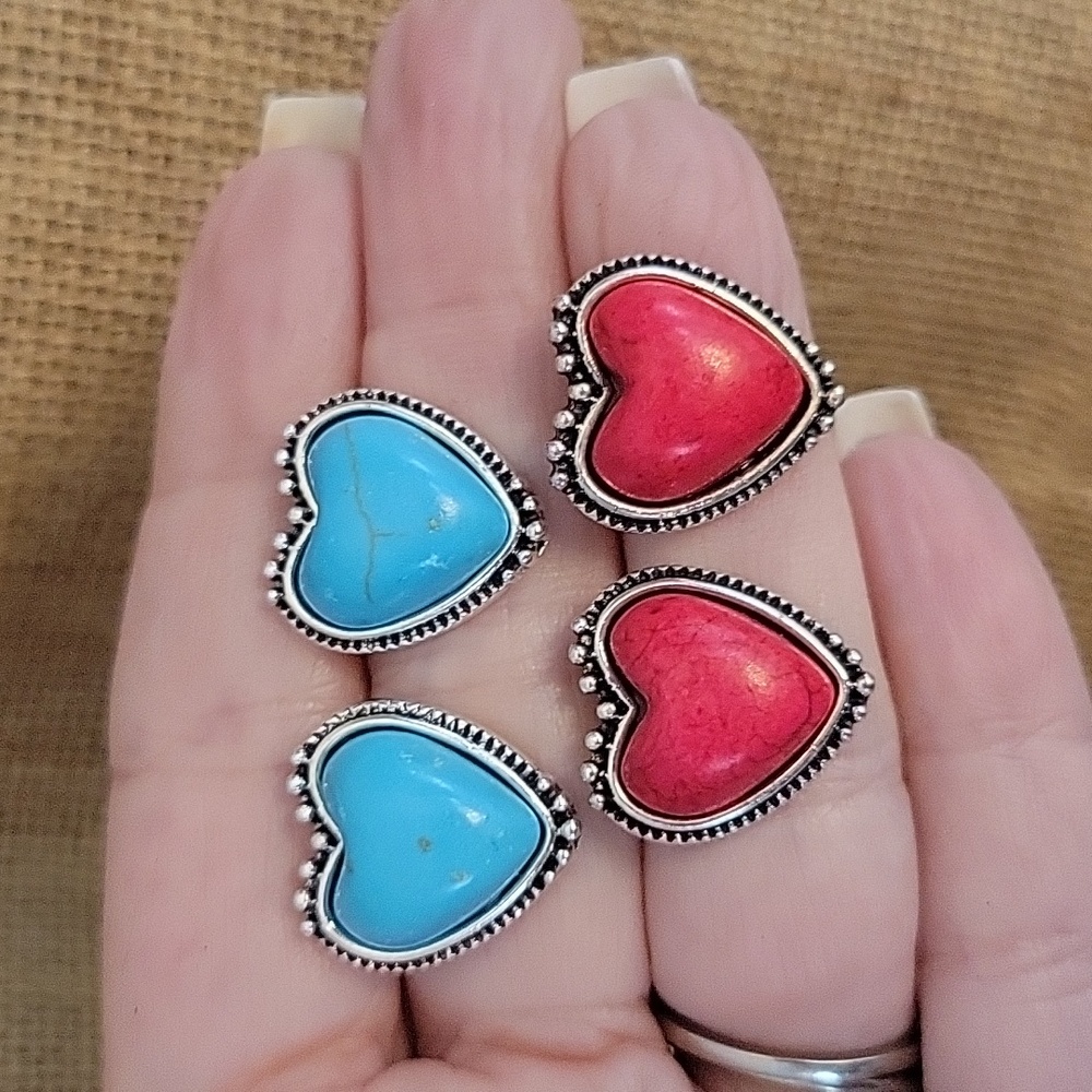 WESTERN HOWLITE HEART EARRINGS, CHOICE OF COLOR - Picture 6 of 8